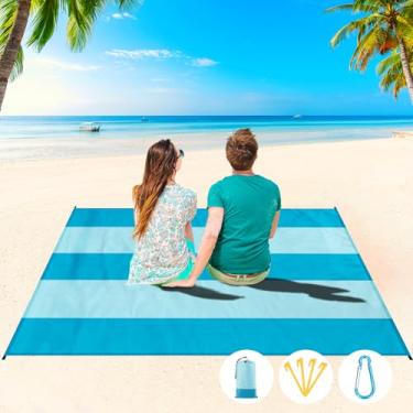 Imagem de Cobertor de praia impermeável à prova de areia 1-7 adulto grande 188 × 203 cm, leve, durável, compacto, livre de areia, extra grande, tapete de praia para viagem, acampamento, caminhada, piquenique