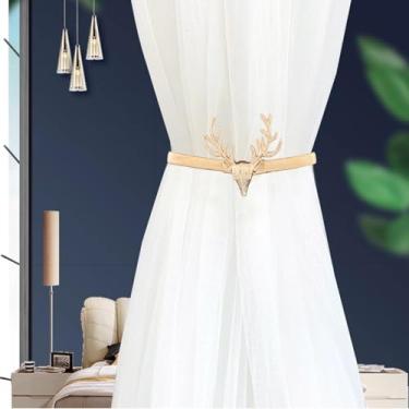 Imagem de 2 peças de laços de cortina de metal prendedor de liga de alumínio com design de mola tira elástica fivela de cortina laços de chifre para cortinas grossas ou finas decoração de Natal