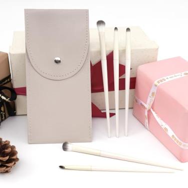 Imagem de Conjunto de pincéis de maquiagem para os olhos com bolsa, 5 pincéis profissionais de maquiagem para sombra, corretivo e delineador de sobrancelhas