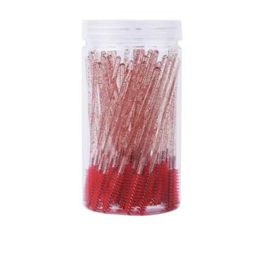 Imagem de 100 varinhas de rímel descartáveis, pincel de sobrancelha de cristal para extensões de cílios, pincéis de cílios rosa com recipiente, vermelho