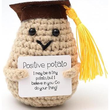 Imagem de Brinquedo de tricô de suporte emocional feito à mão brinquedos de crochê de Natal vegetais, utensílios de pelúcia engraçados (batata com chapéu de médico, cáqui)