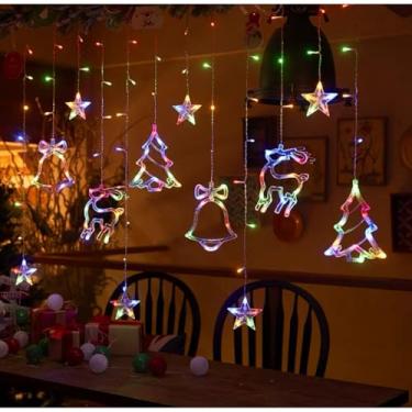 Imagem de Luzes de Natal Cascata 3m com Pingentes Decorativos – Estilo Festão Cortina LED Colorida ou Quente para Quarto, Festa e Casamento (Estilo C Colorida,110V)