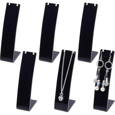 Imagem de 6 peças de suporte de colar de acrílico para exibição de colar de plástico, 12 cm de altura, suporte de brinco, preto, em forma de L, exibição de pingente, mini suporte de joias para marketing