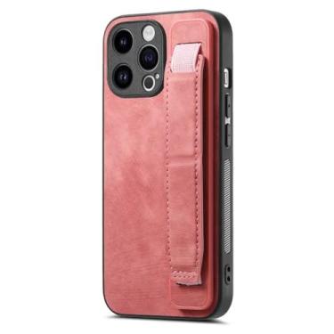Imagem de Capa de couro vintage com pulseira para iPhone 15 Pro Max 14 13 12 11 Xs XR 7 8 Se 2022 Slim Ultra Thin Kickstand Cover, rosa, para iPhone X XS