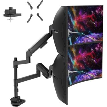 Imagem de G-PACK PRO Braço de monitor duplo para telas Ultrawide de 17 a 57 polegadas - Suporte de mesa para braço de monitor resistente - Suporte VESA com braçadeira e base de ilhós - comporta até 27 kg cada