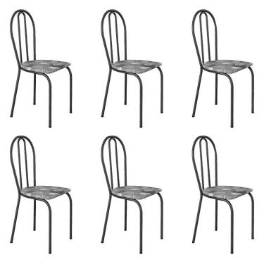 Imagem de Kit 6 Cadeiras De Cozinha Texas Estampado Pará Pés De Ferro Cromo Preto - Pallazio