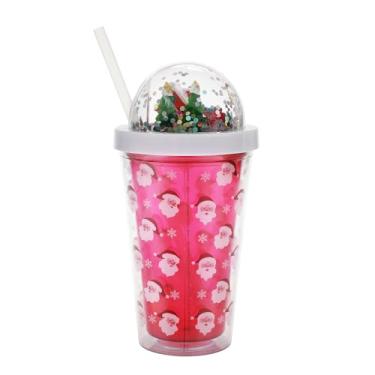 Imagem de Bioworld Globo de neve de Natal 473 ml garrafa de água de parede dupla com canudo