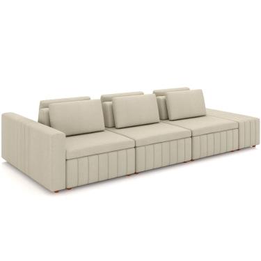 Imagem de Sofá Ilha com Puff para Sala Living 395cm Amber M03 Linho Cru - Lyam Decor