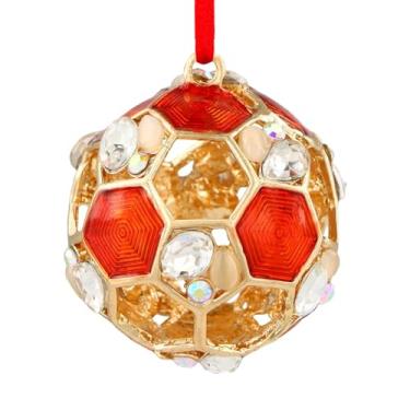 Imagem de Enfeite de Natal de futebol vermelho - Enfeites de futebol para decoração de árvores, ornamentos de pendurar de Natal, presentes de lembrança para meninos e meninas treinador