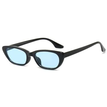 Imagem de JRLLFD Óculos de sol femininos de luxo, vintage, armação pequena, masculino, para áreas externas, UV400 (preto e azul)