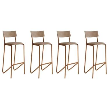 Imagem de Banqueta Sala De Jantar Atlas 1747 Kit 4 Uni Rose-linho Areia-courano Caramelo - Carraro