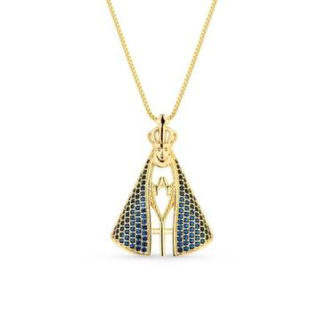 Imagem de Colar Nossa Senhora Aparecida Feminina Dourada Semi Joias Banhado Ouro