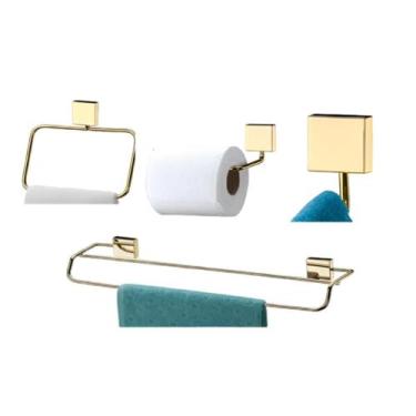 Imagem de Kit banheiro lavabo 4 peças dourado Future toalha banho rosto papel ca