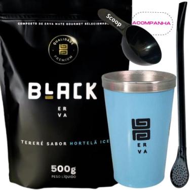 Imagem de Kit Tereré Black Erva Mate 500g + Copo Alumínio Térmico AZUL + Bomba C