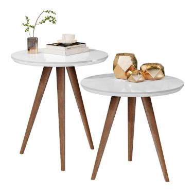 Imagem de Conjunto Mesa Lateral Sofá Sala Pés Palito