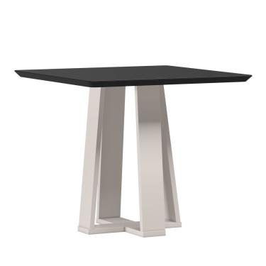 Imagem de Mesa De Jantar Quadrada 4 Lugares 90cm Tampo Mdf Com Vidro Valencia Off White/preto - New Ceval