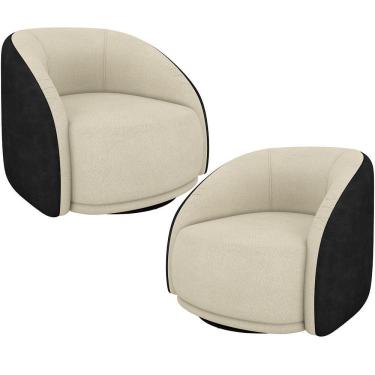 Imagem de Kit 02 Poltronas Decorativas Giratória Angelina M03 Couríssimo Preto Bouclê Bege - Lyam Decor