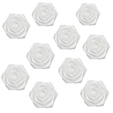 Imagem de Remendos decorativos de flor rosa de cetim branco, enfeites florais feitos à mão para crianças pequenas, roupas de tecido para bricolage, acessórios de cabelo enrolados (10)