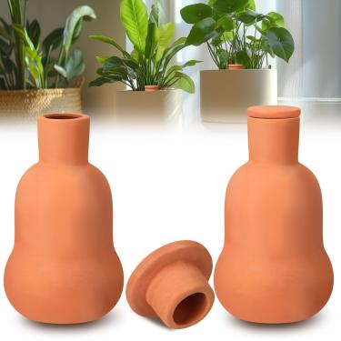 Imagem de Blushtier 2 Pçs Olla Terracotta Regador com Tampa Grande 963.9 g/1l Terracota Potes Auto-irrigáveis para plantas internas e externas Conjunto de irrigador de plantas de cerâmica (fofo, 425 g)