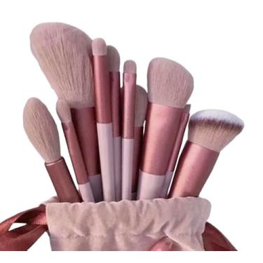 Imagem de Kit de Pincéis de Maquiagem Rosa e Branco, 13 Peças, Cerdas Sintéticas Macias, com Bolsa Organizadora