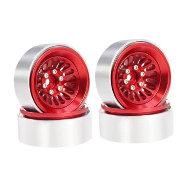Imagem de Amagogo Kit de Substituição de Cubos de Rodas com 4 Aros - Fácil Instalação - Peça de Upgrade para Crawler RC 1/18 1/24, Vermelho