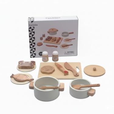 Imagem de Brinquedo Educativo de Cozinha Montessori, Kit Completo em Madeira com Panelas, Talheres e Acessórios, Jogo de Simulação Culinária para Desenvolvimento Infantil, 12 Peças