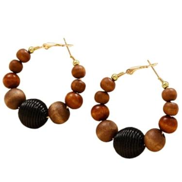 Imagem de Brincos de argola de contas de madeira ecológicos – Joias feitas à mão de inspiração vintage para mulheres, uso casual e especial, Madeira, Sem pedra preciosa