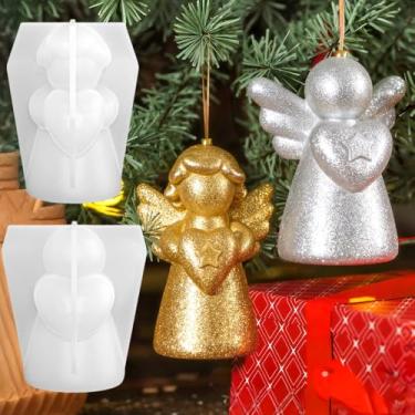 Imagem de 2 moldes de silicone coração estrela anjo para resina moldes de vela para suprimentos de fabricação de velas, molde exclusivo de resina epóxi 3D molde de concreto de gesso de silicone para artesanato