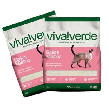 Imagem de Viva Verde Areia Higiênica para Gatos Biodegradável Kit com 2 Pacotes de 4kg Grãos Mistos Feita de Planta Sem Mineral