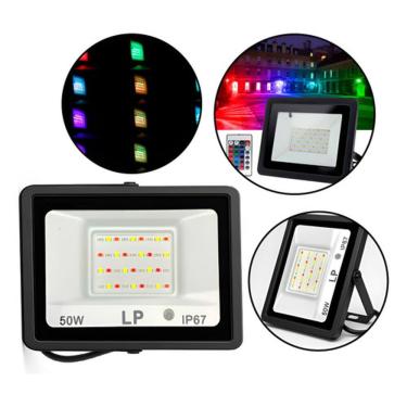 Imagem de Refletor LED RGB 50W Bivolt com Controle Remoto IP67 Ideal para Festas Fachadas e Áreas Externas