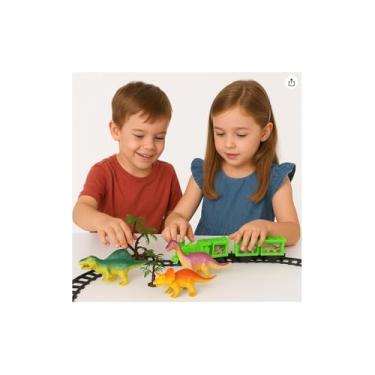 Imagem de Trem Elétrico dos Dinossauros, Brinquedo Locomotiva com Trilhos, Multicolor, 2,30m de Percurso, 8 Trilhos Curvos, 6 Retos, 3 Dinossauros, à Pilha AA, para Crianças Acima de 3 Anos