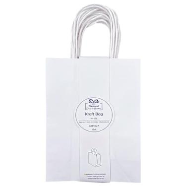 Imagem de Angels Craft Pacote com 12 sacos Kraft com alças - 25,4 cm x 17,8 cm - Cores brancas | Sacos de presente de papel duráveis para varejo, aniversário, festa e projetos DIY