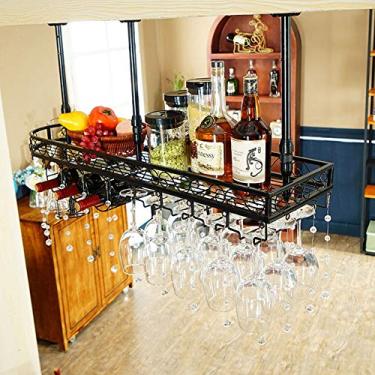 Imagem de Rack de vinho pendurado de cabeça para baixo, suporte de taças de vinho, decoração de cristal, suporte de vinho simples, processo de ferro, prateleira de decoração de teto com rack de drenagem de copo