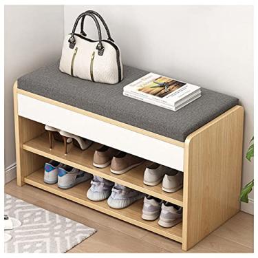 Imagem de Banqueta estofada para troca de sapatos, varanda para uso em casa, bolsa macia, almofada, gaveta, armazenamento, simples, descanso para sala de estar, banco de sofá, 60 x 28 x 43 cm, pinheiro