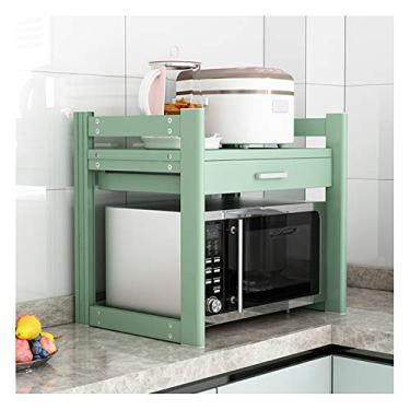 Imagem de HHHJQFAAT Prateleira de micro-ondas, suporte de prateleira de cozinha, espaço de alumínio, elevável, suporte de micro-ondas, suporte de forno com gavetas, prateleiras organizadoras de armazenamento