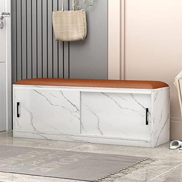 Imagem de Banco de entrada para porta de armazenamento de sapatos, banco de armazenamento de madeira com armazenamento e 2 armários e almofada para entrada, sala de estar e quarto, 90 x 35 x 43 cm, C