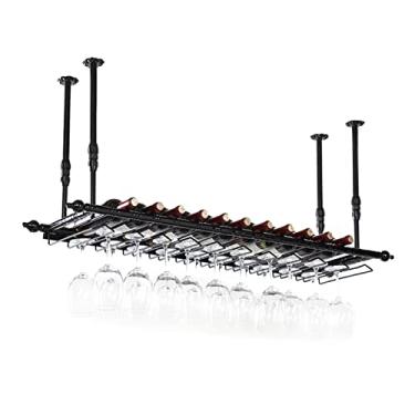 Imagem de Prateleiras suspensas de bar rack de vinho de parede, suporte de garrafa de vinho de teto de metal para garrafa de vinho suporte de copo de vinho prateleira decorativa para cozinha / 60 * 30 cm (100