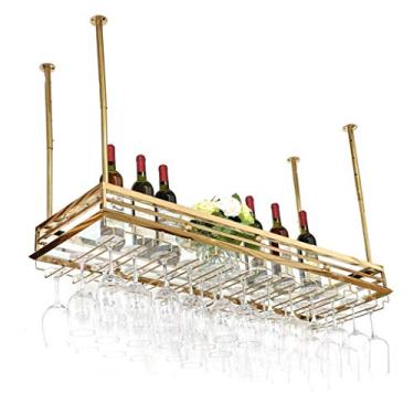 Imagem de Bar Wine Rack de Cálice de Cabeça para Baixo Rack de Vinho Simples Rack de Copo Pendurado Estilo Europeu Rack de Vinho de Aço Inoxidável (Cor: Ouro Rosa Tamanho: 120 * 35 cm)