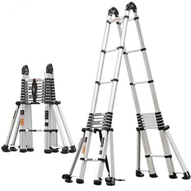 Imagem de Escada de extensão telescópica para casa 27 FT Escada telescópica de alumínio, escada de extensão de retração de um botão, escada dobrável com mecanismo de travamento com mola carga máxima de 150 kg (tamanho : 8 m)