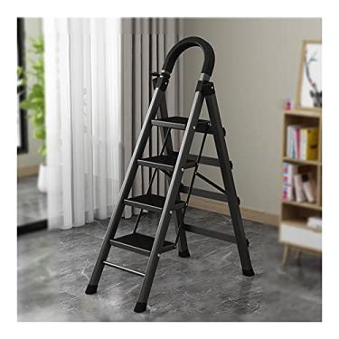 Imagem de Escadas dobráveis com 4 degraus escada com corrimãos e mini prateleira de ferramentas escada de metal portátil para interior e exterior 150 kg classificação de peso escada resistente (cor: 1 peça