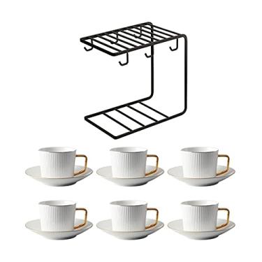 Imagem de Conjunto de canecas de pires de café expresso com suporte de copo preto de 160 ml, conjunto de 6 xícaras de chá para chá e café, xícara de café preta