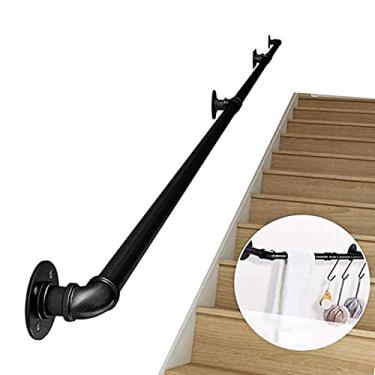 Imagem de Corrimão de tubulação/corrimão de escada de ferro forjado a vento industrial, loft interno doméstico contra a parede alça de jardim de infância antiderrapante antigo, preto (1 pés-6 m) (tamanho: 6 m)