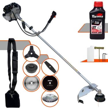 Imagem de Roçadeira À Gasolina Toyama TBC43H 43cc Com Carretel, Faca 2 Pontas, Faca 3 Pontas, Faca 40 Dentes Vídea, Faca 80 Dentes + Escova de Aço + ÓLEO TOYAMA