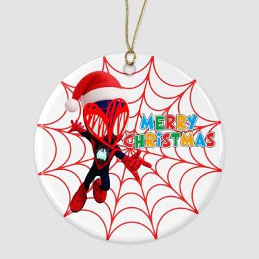 Imagem de VPDande22 Enfeite infantil Merry Christmas, aranha vermelha, preta, super-herói, decoração para pendurar no feriado, inspirada em desenhos animados em estilo aranha, amigos incríveis, enfeite de dupla