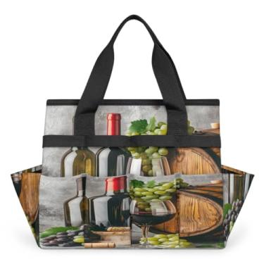 Imagem de Sacola retrô para jardinagem de frutas e vinho tinto com alça e 10 bolsos espaçosos, caixa organizadora de armazenamento, bolsa de ferramentas resistente ao desgaste e reutilizável para jardim ao ar