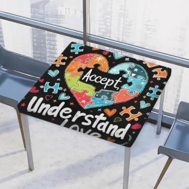 Imagem de hongjinglin Toalha de mesa quadrada para uso ao ar livre com borda elástica, capa de mesa quadrada limpável, autismo, linda toalha de mesa com coração de amor para decoração de cozinha e pátio interno
