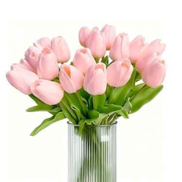 Imagem de Flores artificiais rosa claro para vaso, buquês realistas de arranjos de tulipas falsas para casamento, casa, festa, férias, 2 peças