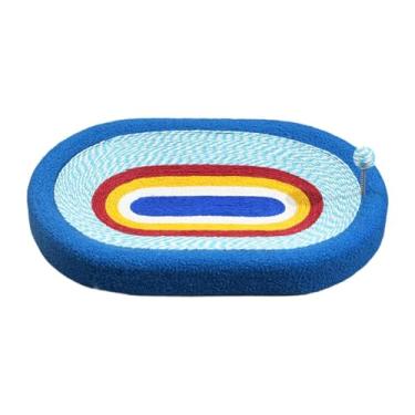 Imagem de Fenteer Cama de papelão oval para gatos, protetor de móveis com bola de mola, arranhador para gatos, placa de papelão para arranhar gatos