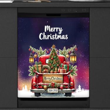 Imagem de Capa de ímã de lava-louças de caminhão de Natal vermelho, capas magnéticas para decoração de lava-louças, capa magnética para porta de geladeira, decalque de geladeira para cozinha, eletrodomésticos