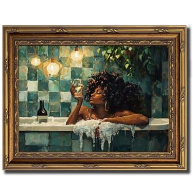 Imagem de Arte de parede emoldurada moderna para banheiro mulheres negras na banheira pôster imagem estética impressões em tela para moda menina banheiro decoração de parede pintura martini 30,5 x 40,6 cm